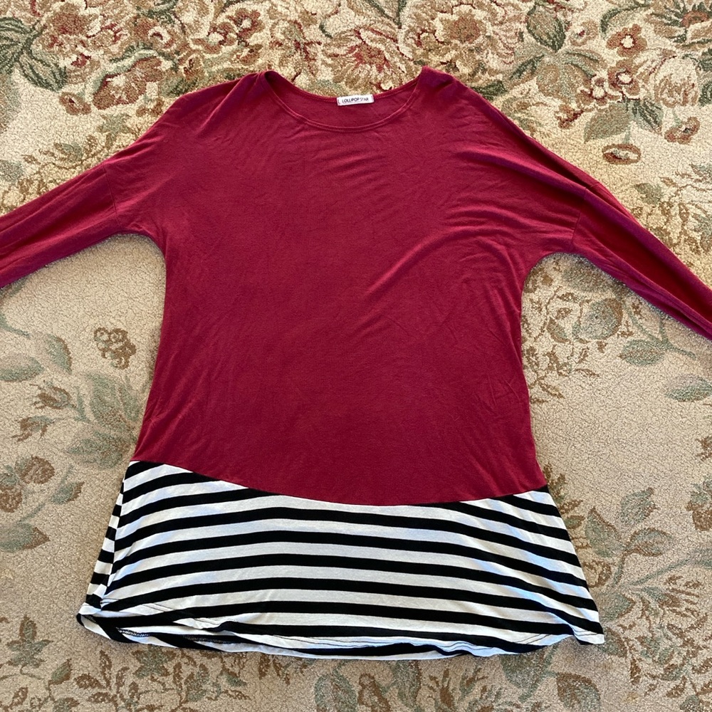 Woman’s shirt burgundy white and black stripes by Lollipop Star. Hardly wore. - Picture 4 of 10
